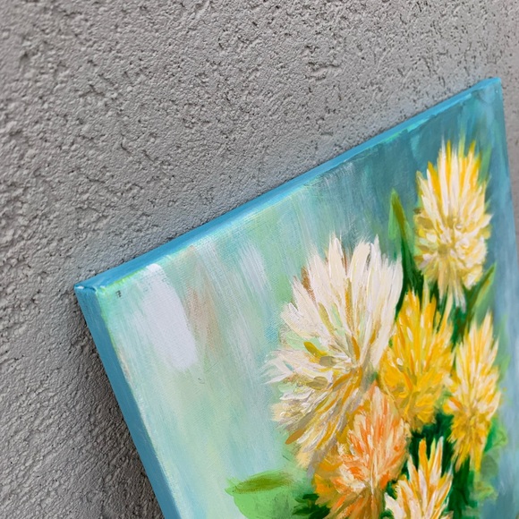 Original mixed media chrysanthemums, art floral painting Impressionism - Picture 7 of 12